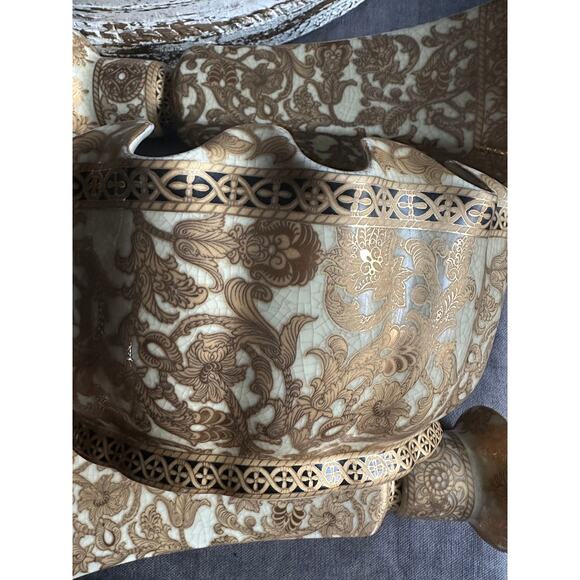 Vintage Chinese set Pair Hand Painted Candle Holders Candlestick gold bowl Asian - Picture 6 of 16